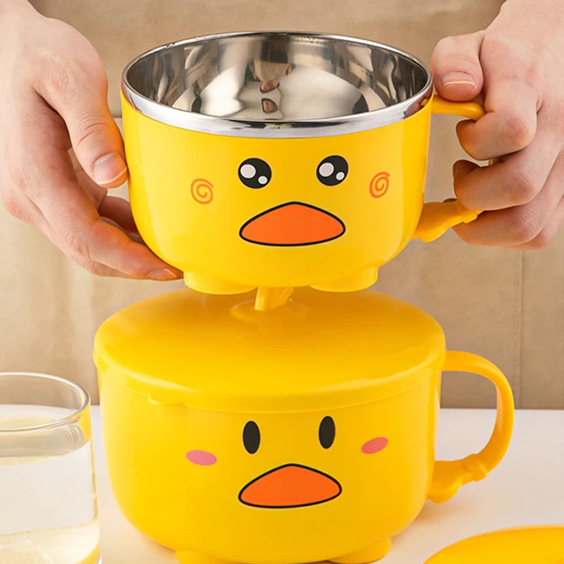 Hands holding a duck themed kawaii ramen bowl