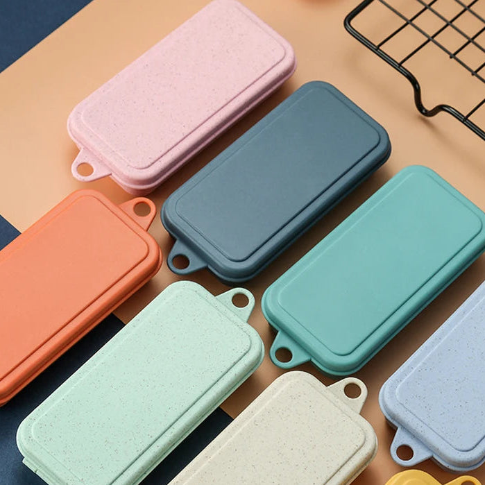Colorful rectangular kawaii utensils on a wooden surface with text 'High Quality Stainless Steel' and 'Elegance and Luxury'.