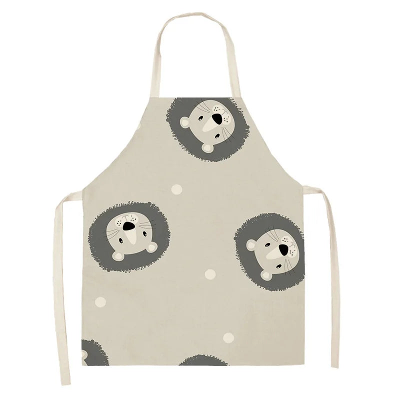 Children's kawaii apron with hedgehog pattern on a beige background