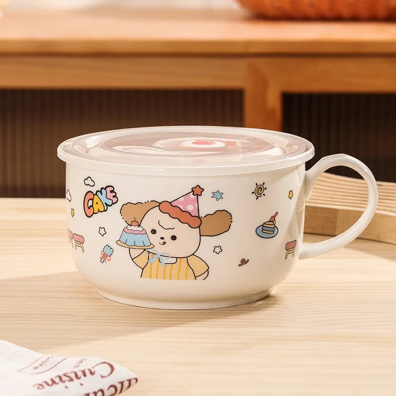 A bear themed kawaii ramen bowl on a table