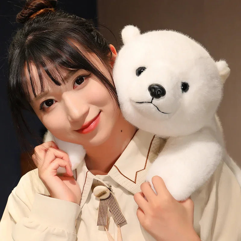 Person holding a white kawaii teddy bear against a dark background