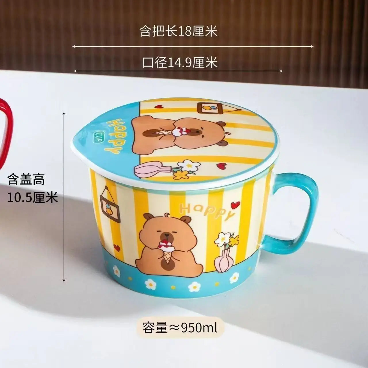 A multicolored capybara themed kawaii ramen bowl