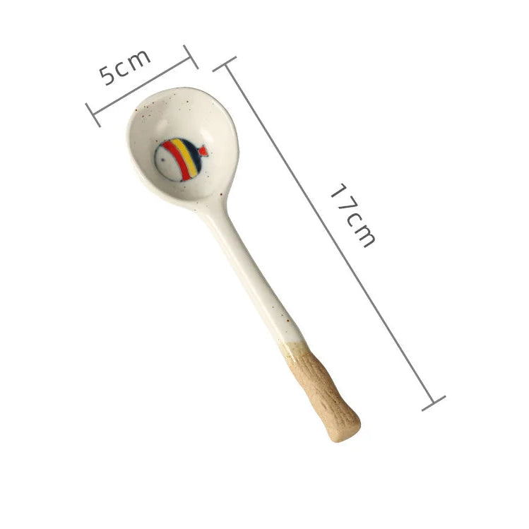 A white ceramic kawaii spoon with measurements