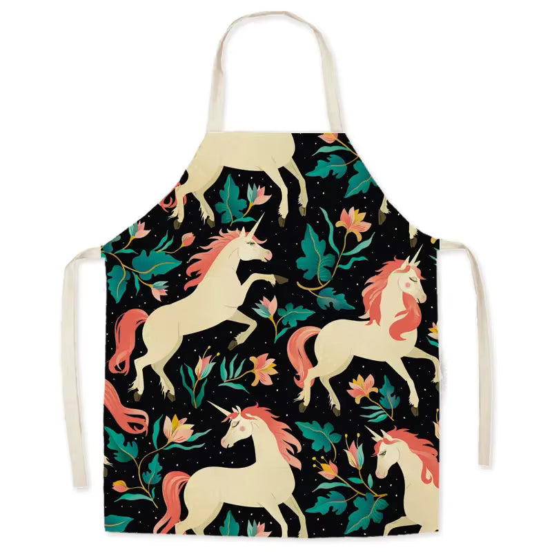 Unicorn-themed kawaii apron with colorful design on a white background