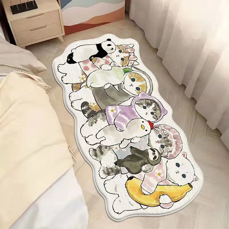 A group of five cute cats rug lies on the floor