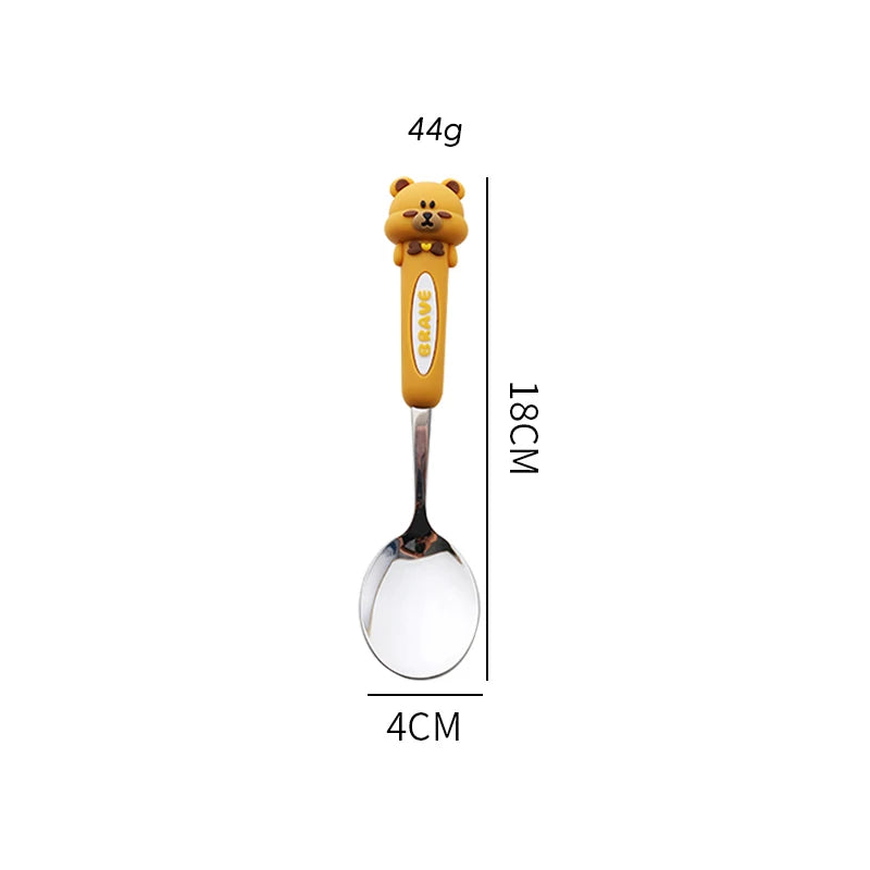 Kawaii spoon with bear handle and measurements on a white background