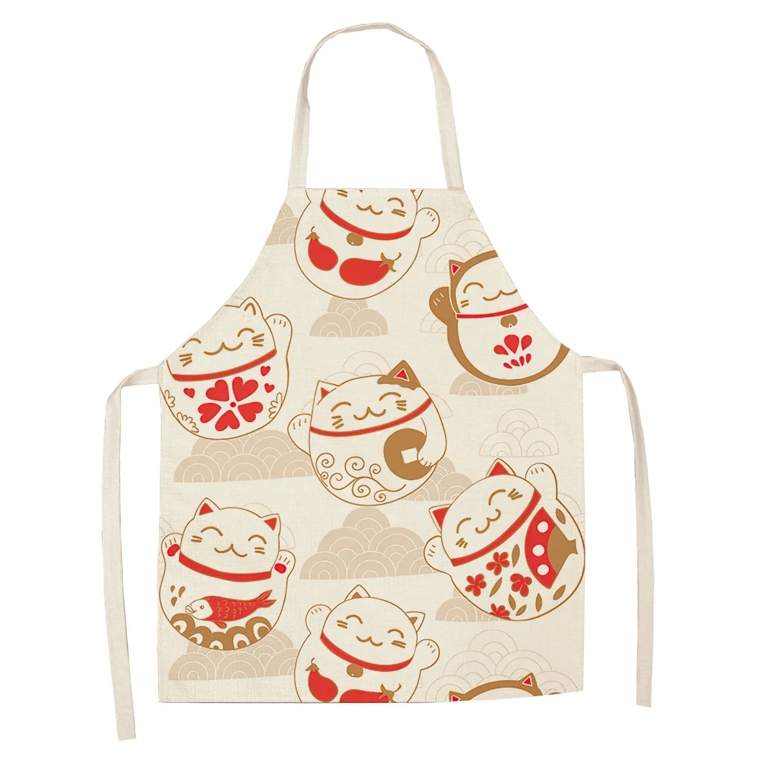 Beige apron with cartoon cat Kawaii design on a white background