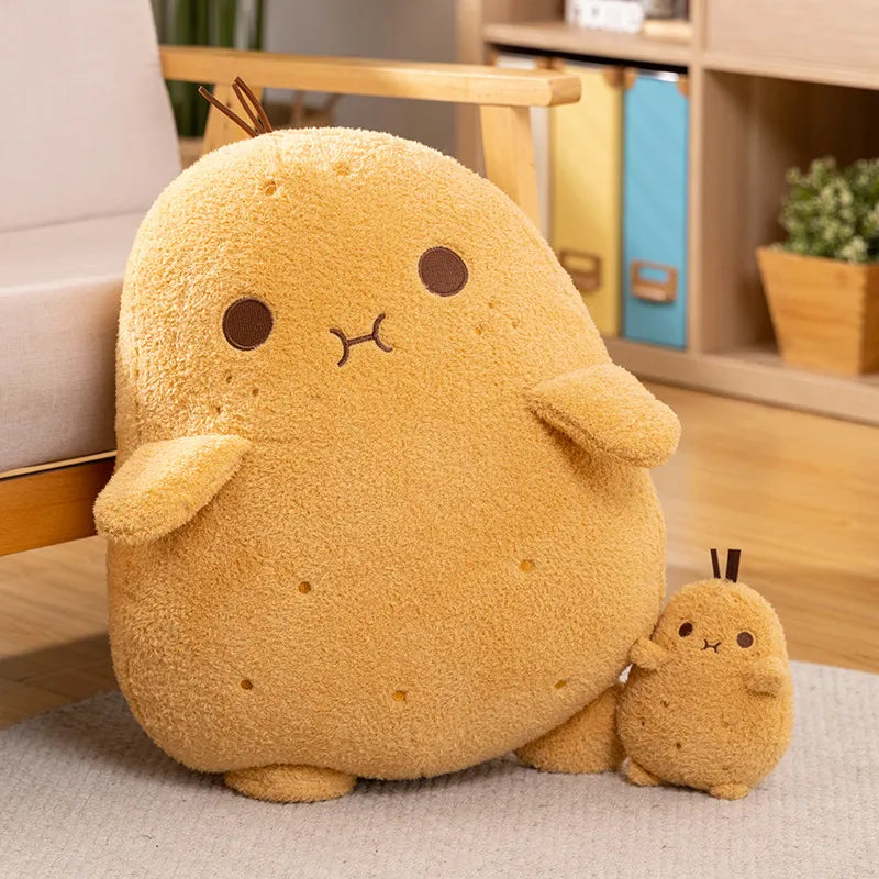 Large plush kawaii toy resembling a cartoon character on a couch
