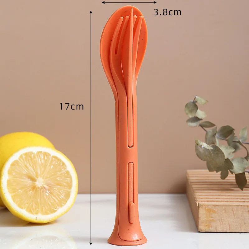 A set of orange kawaii utensils with measurements