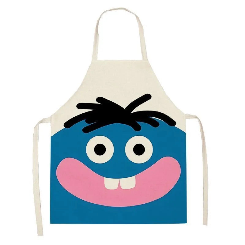 Kawaii apron with a cartoon face design on a white background