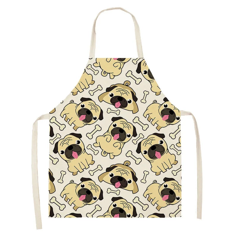 Kawaii apron with pug dog pattern on a white background