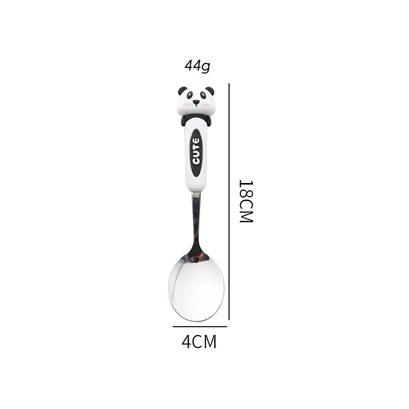 A panda shaped kawaii spoon against a white background