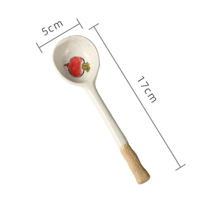 A white ceramic kawaii spoon with measurements