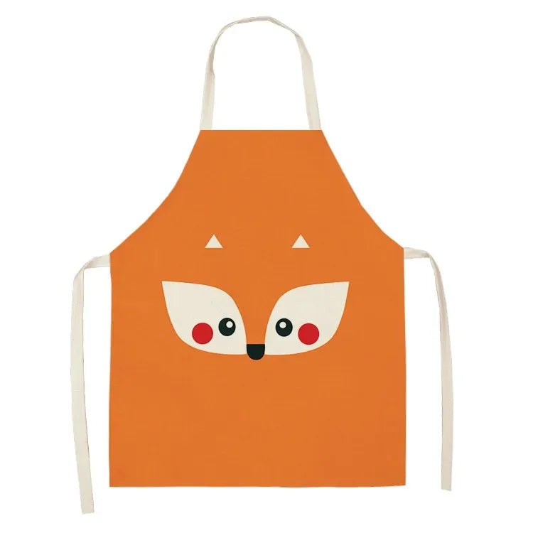Orange kawaii apron with a fox face design on a white background