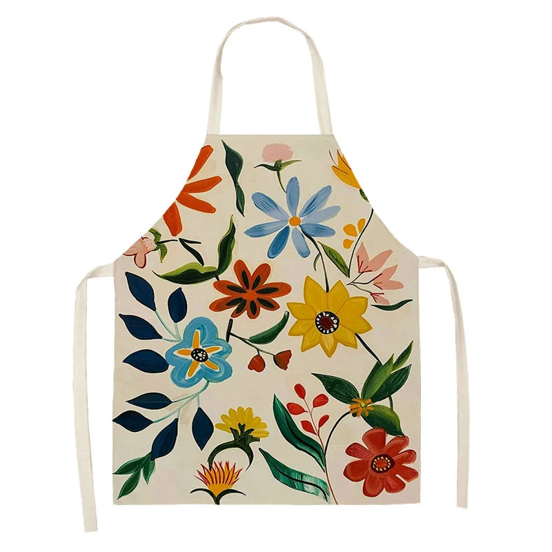 Floral kawaii apron with colorful flowers on a white background