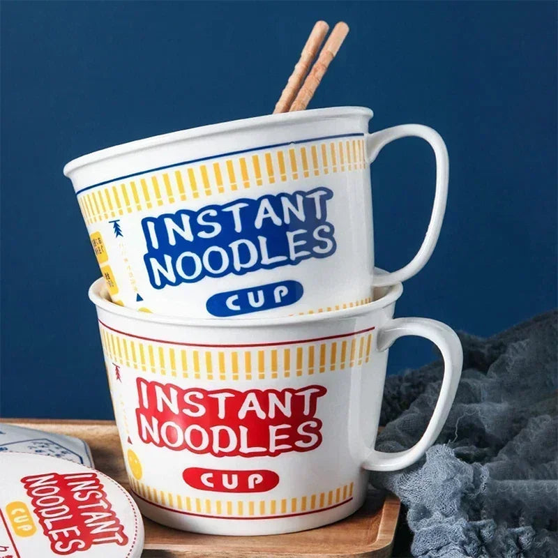 Two instant noodles kawaii ramen bowls on a table