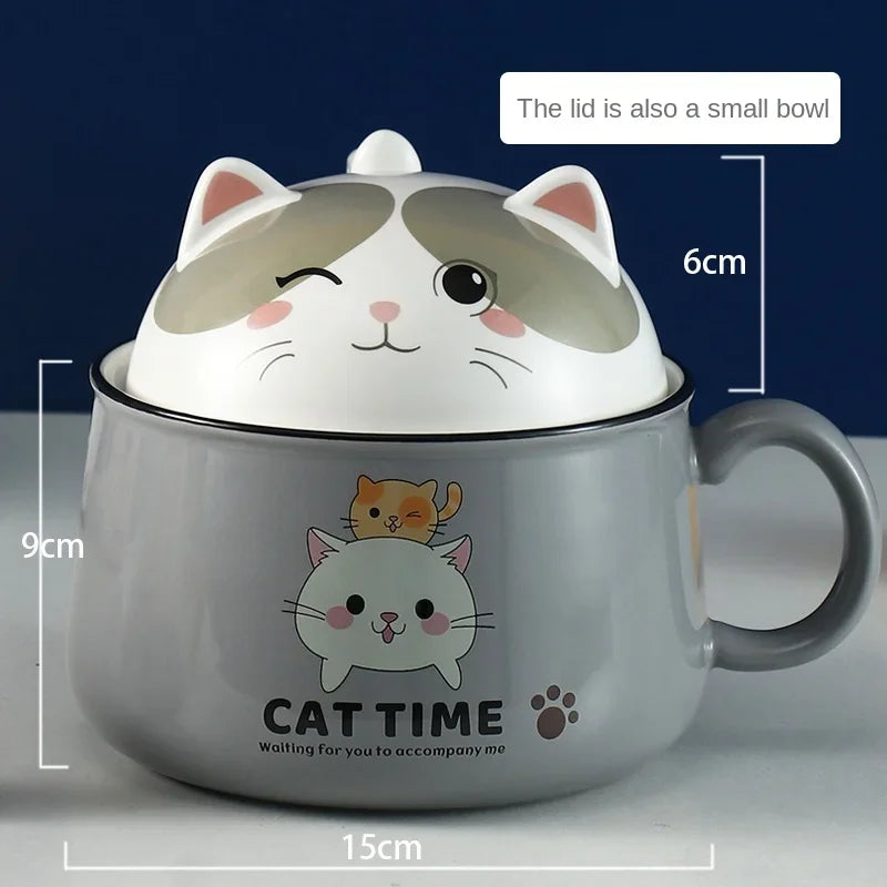 A gray and white cat themed kawaii ramen bowl