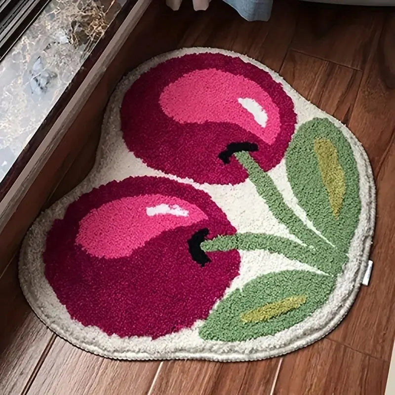 Decorative kawaii rug with apple design on a wooden floor