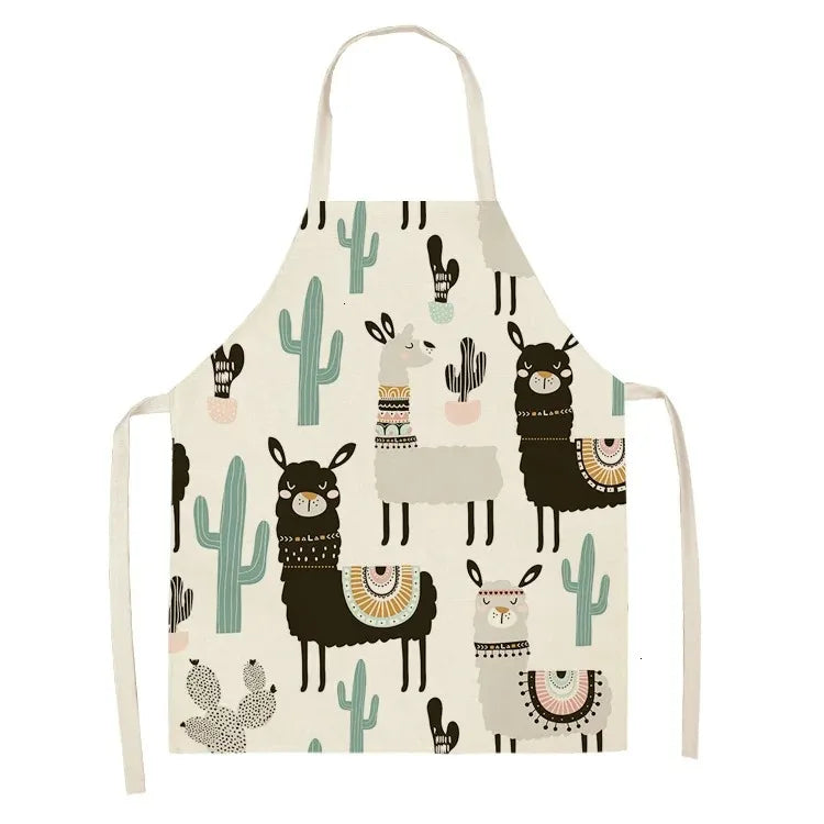 Apron with llama and cactus Kawaii pattern on a white background