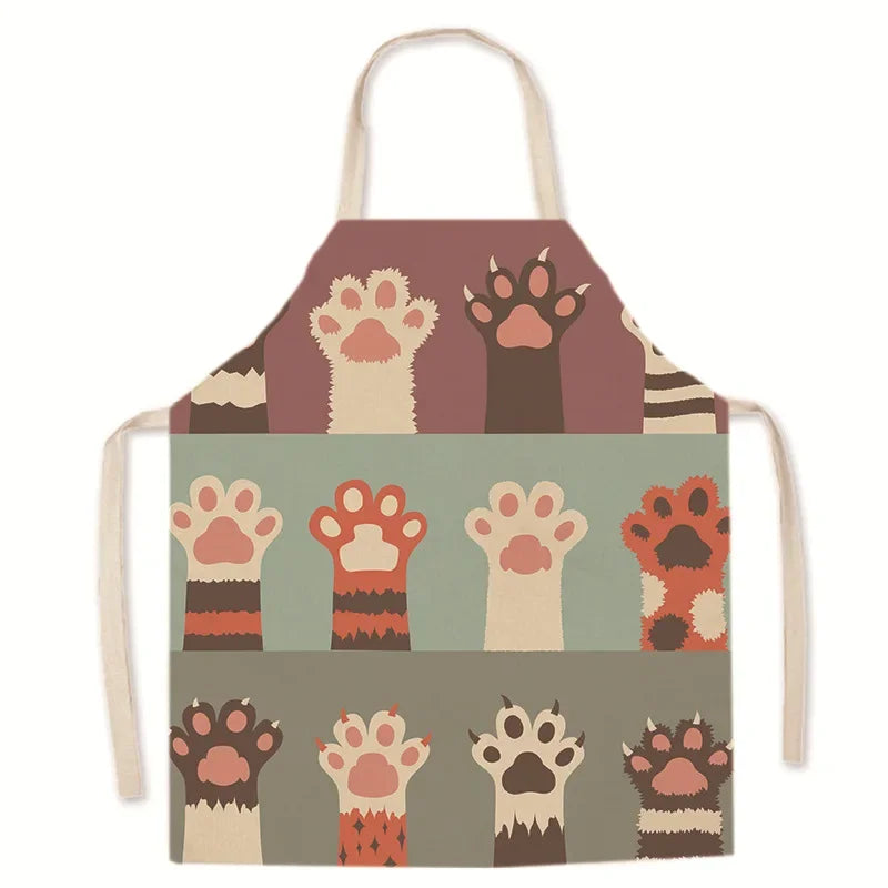 Kawaii apron with paw print pattern on a white background