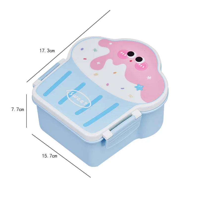 Children's kawaii lunch box with pink cartoon character on a white background