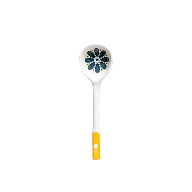 A white and blue kawaii spoon on a white background