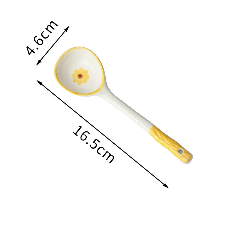 A yellow and white kawaii spoon on a white background