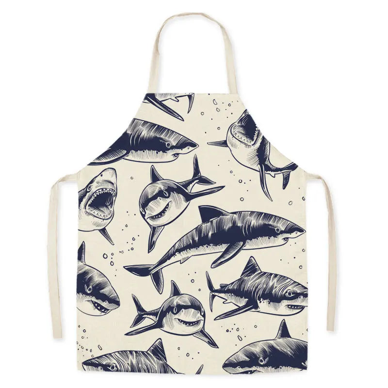 Kawaii apron with shark pattern on a white background