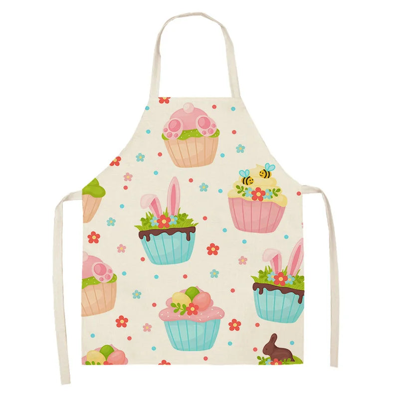 Children's kawaii apron with Easter-themed cupcake design on a white background