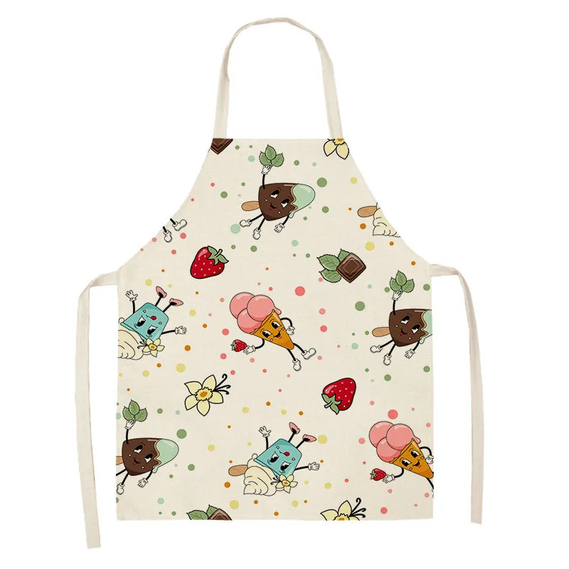 Children's kawaii apron with cartoon ice cream and cookie design on a white background