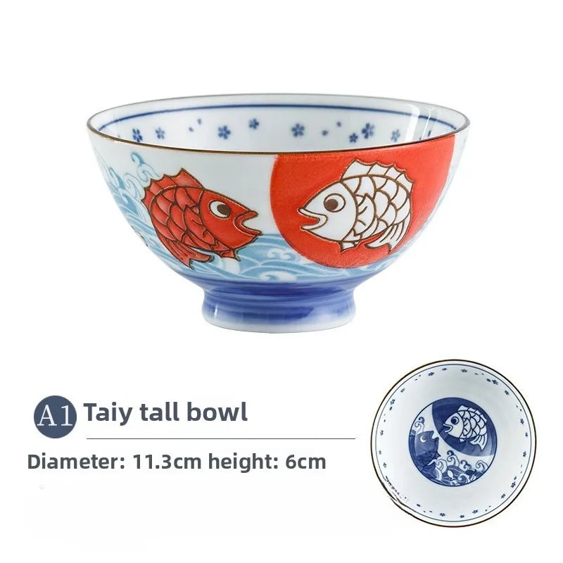 A kawaii bowl with a fish design against a white background