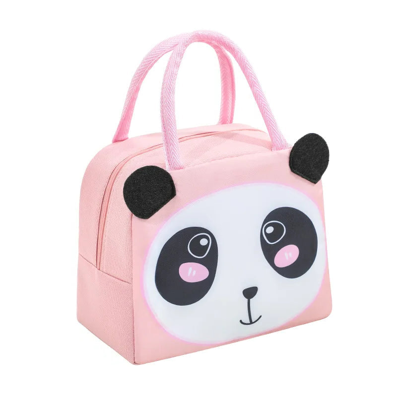 Pink panda-themed kawaii lunch bag on a white background