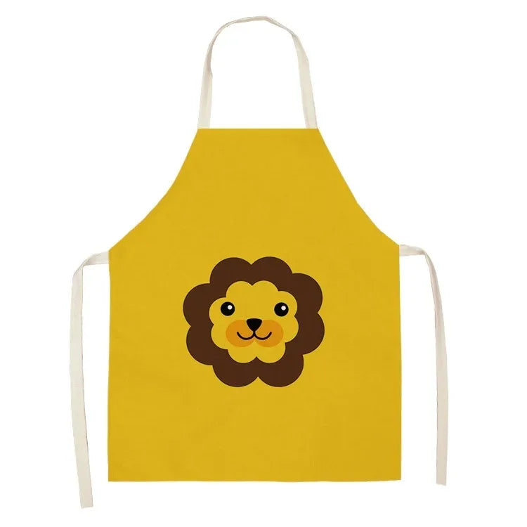 Yellow kawaii apron with a lion face design on a white background