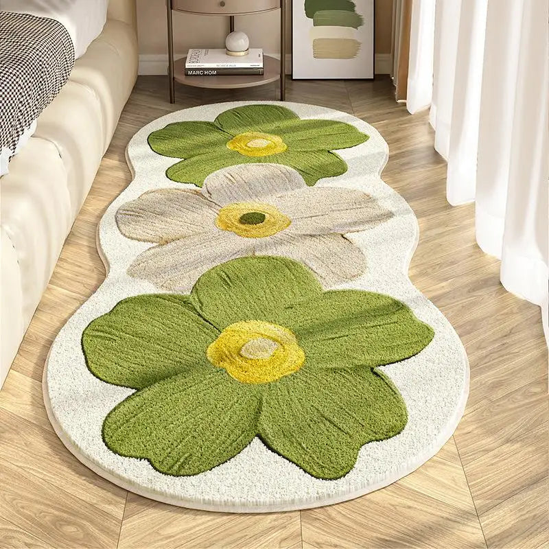 Floral design kawaii rug on a wooden floor