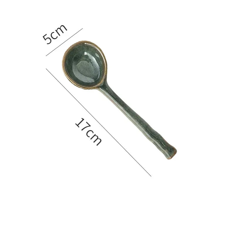 A green designed kawaii spoon on a white background