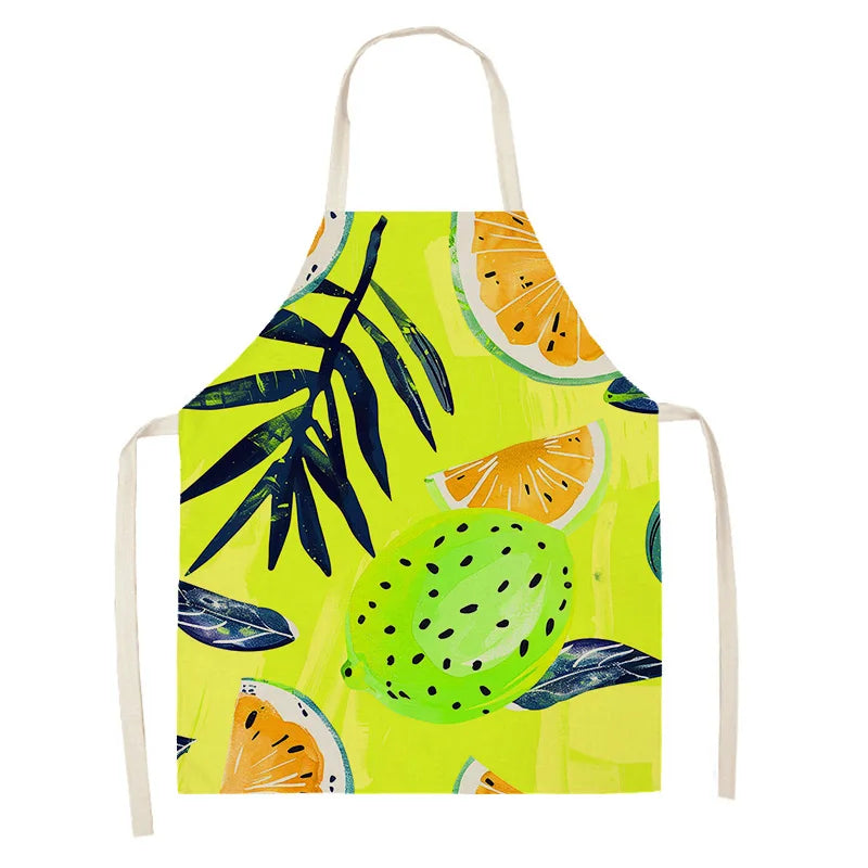 Kawaii apron with tropical fruit design on a white background