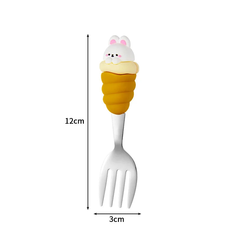 Kawaii fork with cartoon character handle on a white background