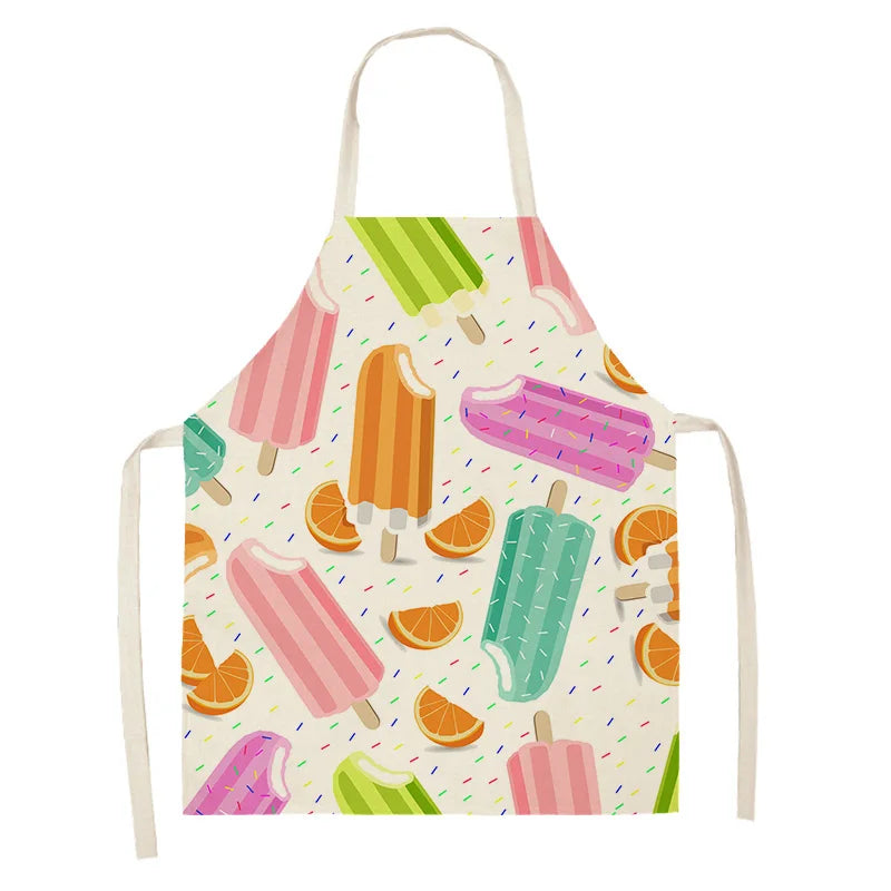 Kawaii apron with colorful popsicle pattern on a white background
