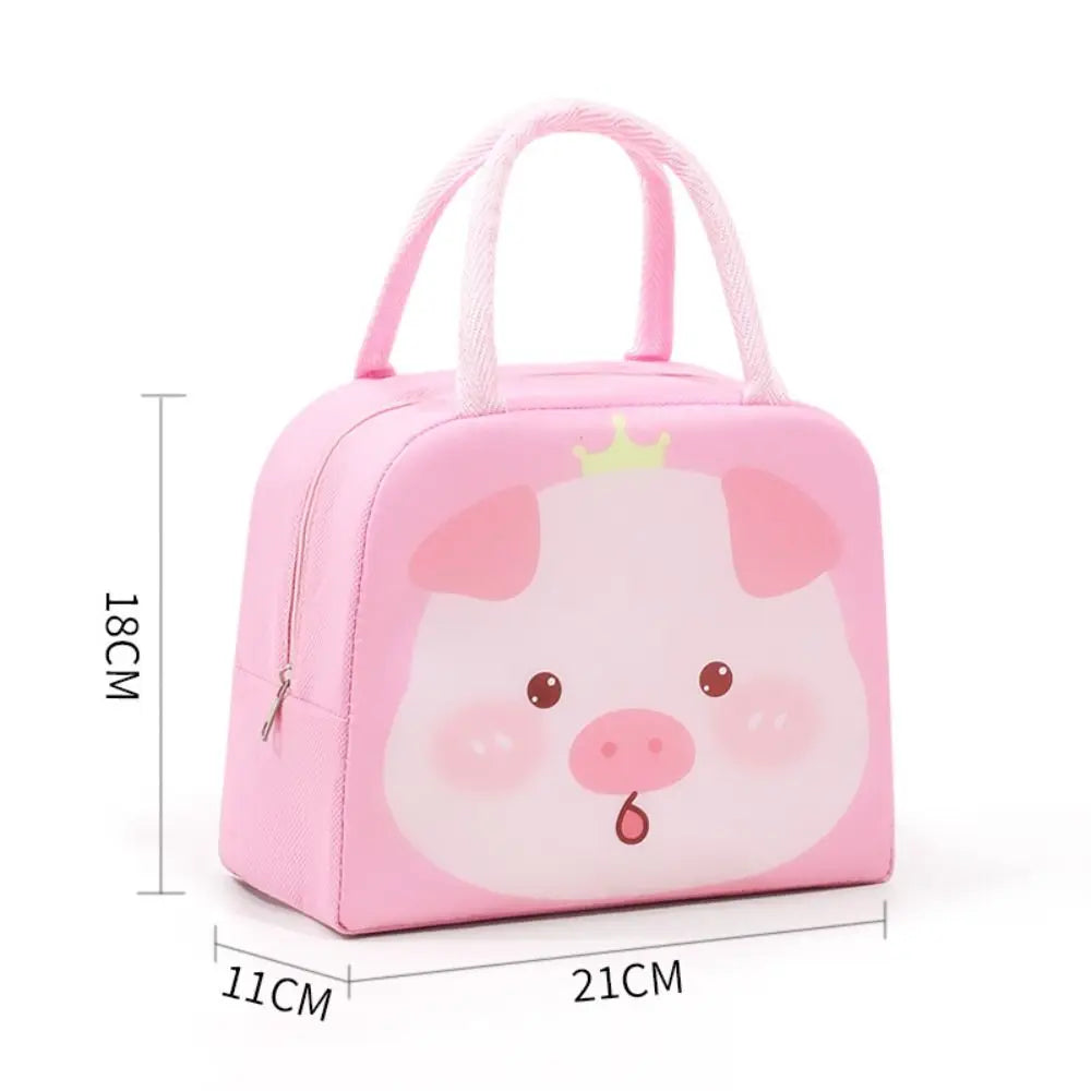 Pink cartoon kawaii bag with dimensions on a white background