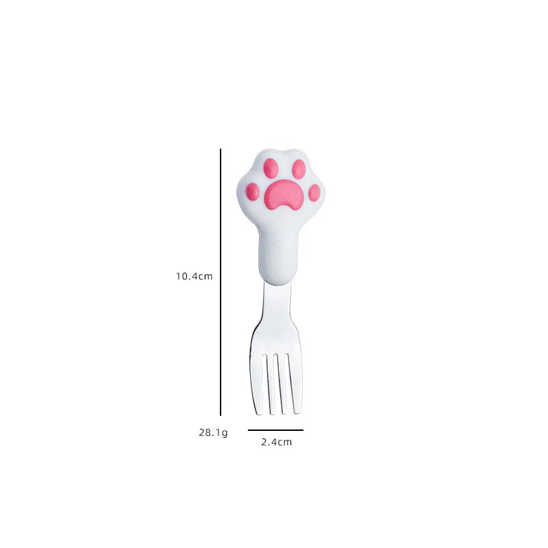 Fork with a paw-shaped kawaii utensils on a white background