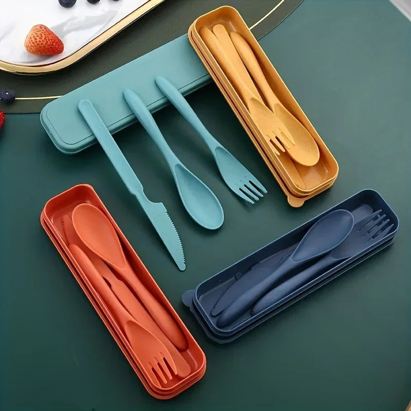 A set of colorful travel kawaii utensils