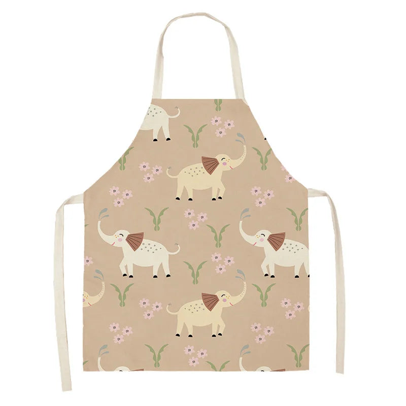 Children's kawaii apron with elephant pattern on a beige background