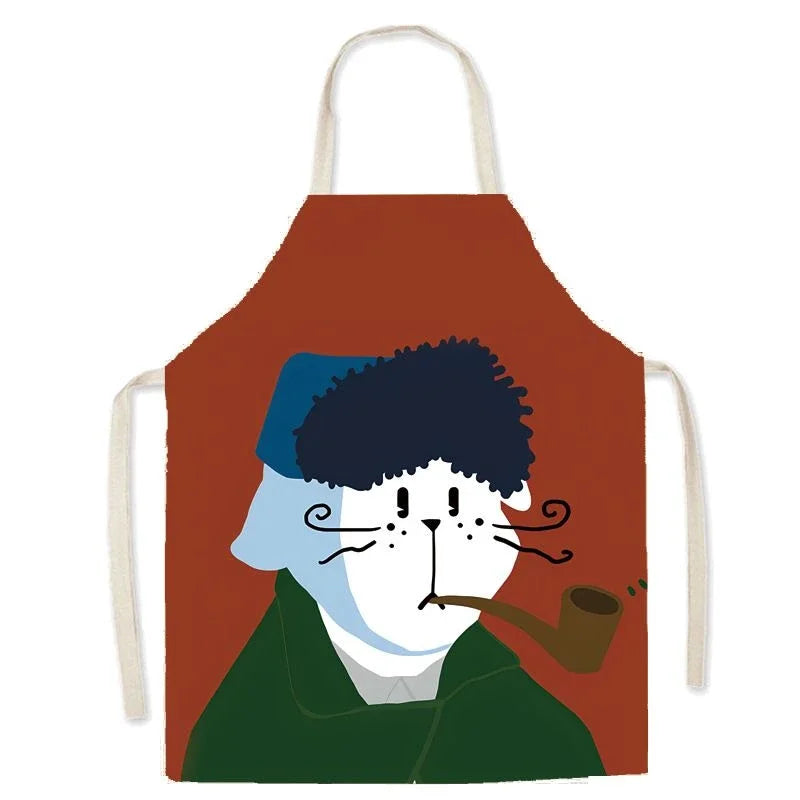 Kawaii apron with a cartoon character design on a white background