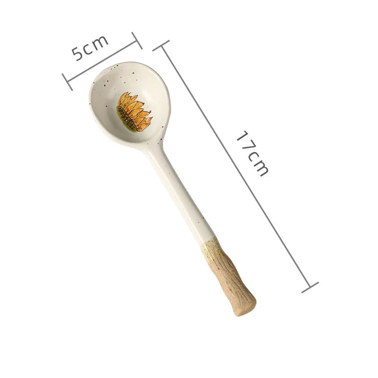 A white ceramic kawaii spoon with measurements