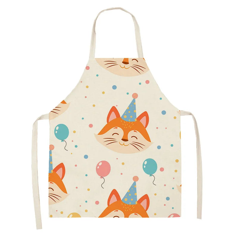Children's kawaii apron with fox design and colorful balloons on a white background