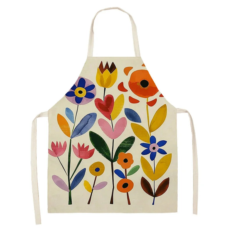 Floral kawaii apron with colorful flowers on a white background