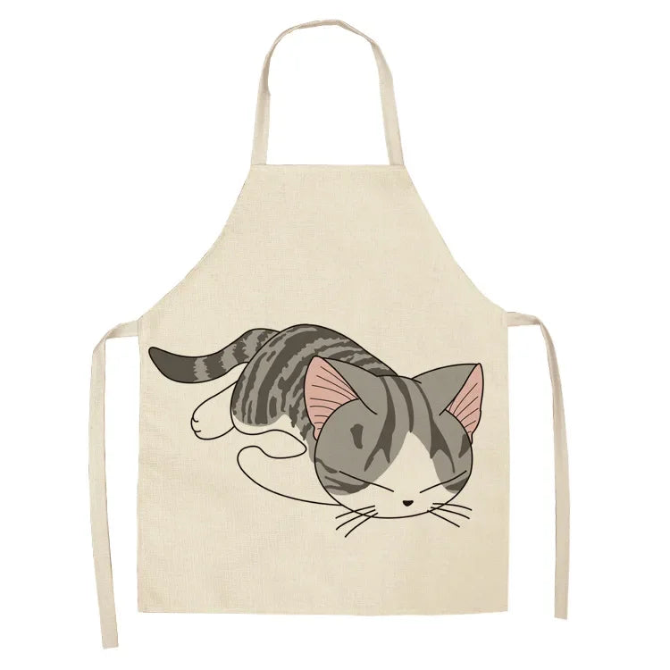 Beige kawaii apron with a cat illustration on a white background