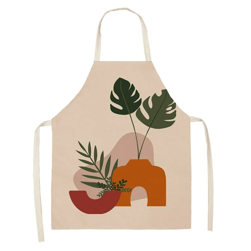 Beige kawaii apron with plant design on a white background
