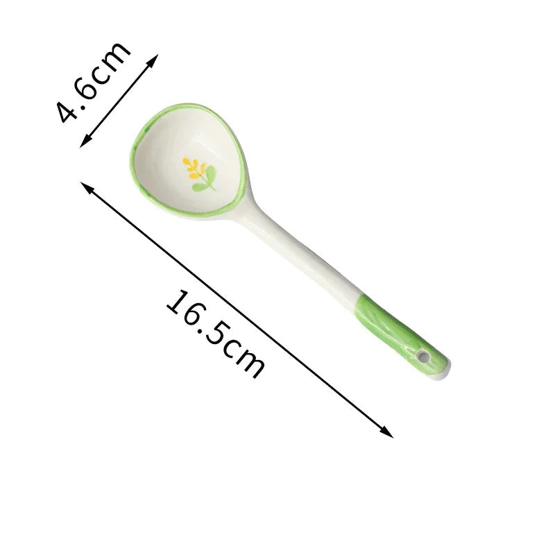A green and white kawaii spoon on a white background