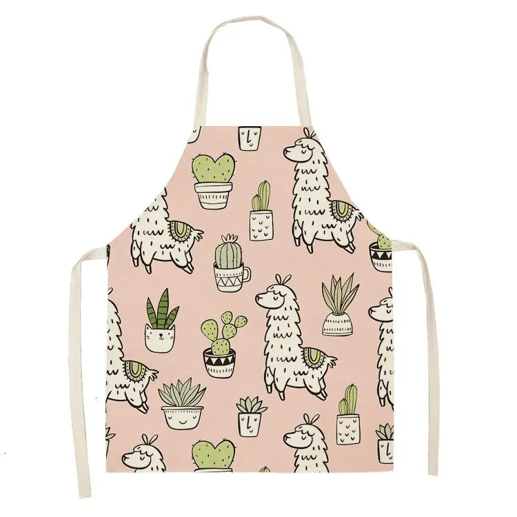 Apron with llama and cactus Kawaii pattern on a pink background